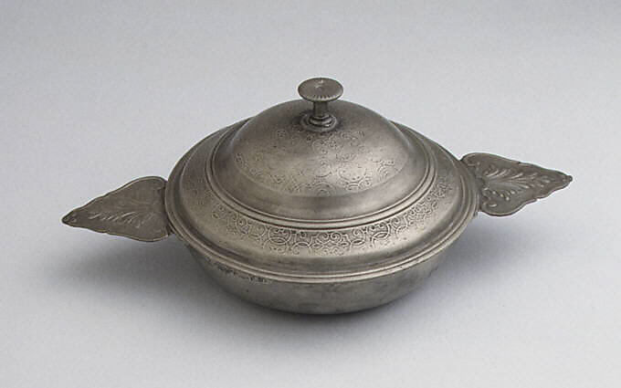 Broth bowl with cover (Écuelle), Pewter, French 