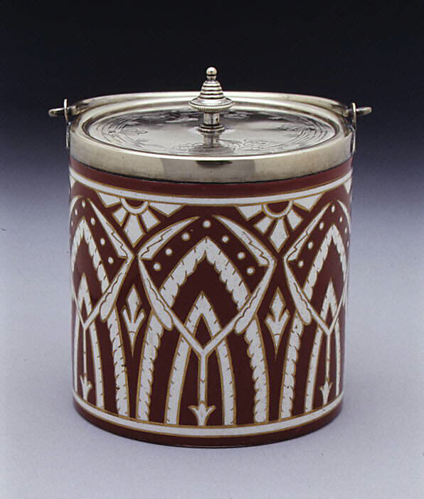 Biscuit box with cover, Christopher Dresser (British, Glasgow, Scotland 1834–1904 Mulhouse), Earthenware, silver plate, British 