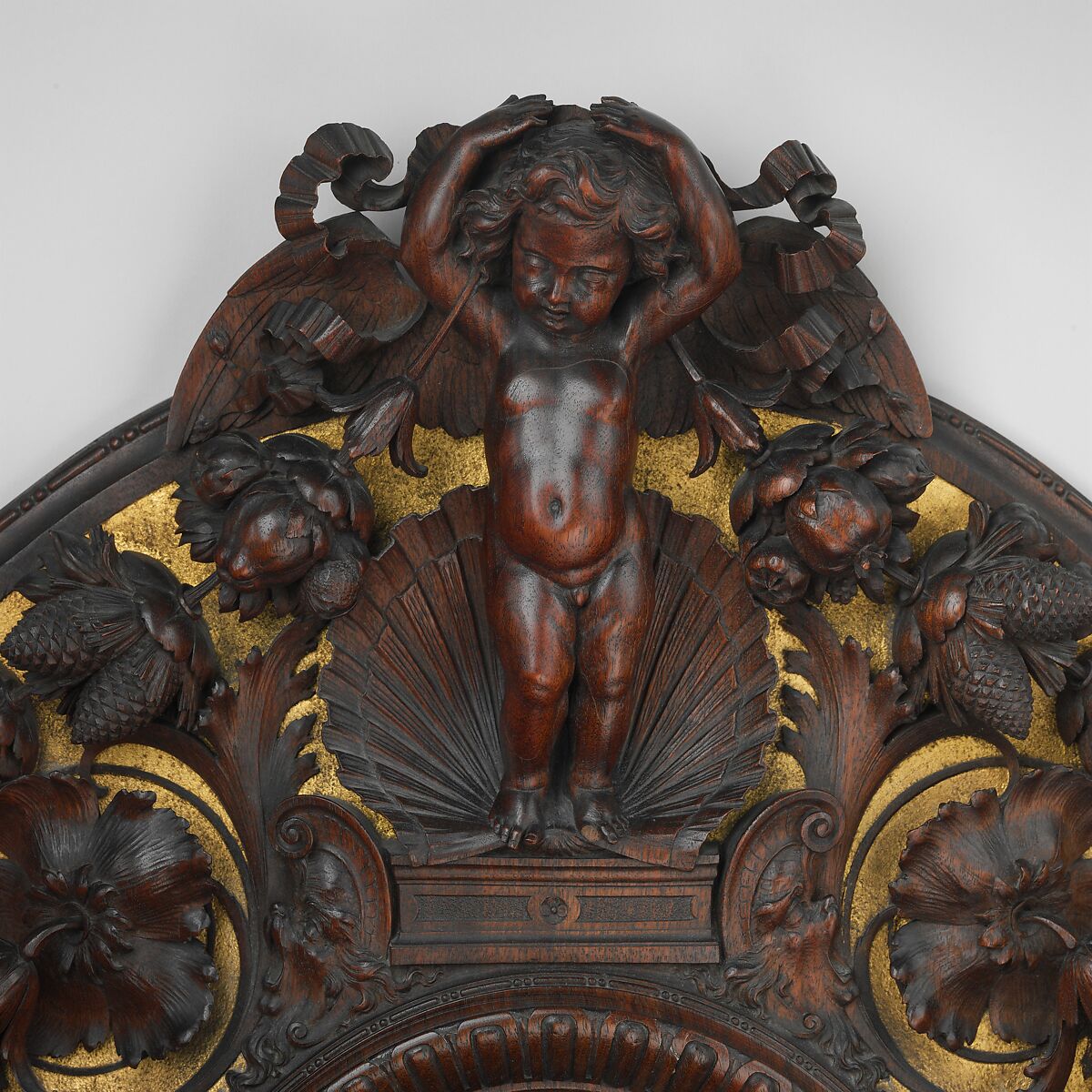 Oval frame, Egisto Gajani (1832–1890), Carved and partially gilded walnut; modern mirror glass backed with oak, Italian, Florence