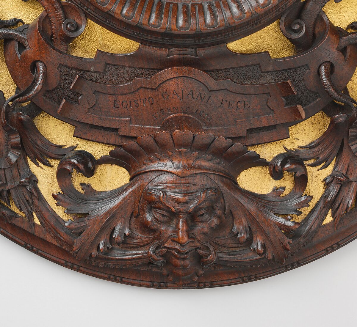 Oval frame, Egisto Gajani (1832–1890), Carved and partially gilded walnut; modern mirror glass backed with oak, Italian, Florence