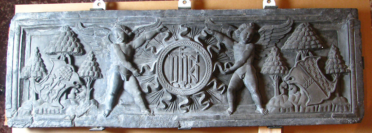 Angels supporting the arms of Christ, Follower of Giovanni Gagini (active 1449–1517), Black stone (pietra nera del Promontorio), Italian, Genoa 