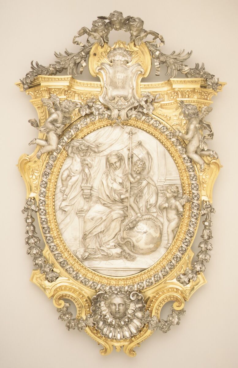 The Virgin and Child Triumphing over Evil, Probably by Francesco Giardoni (1692–1757), Silver, gilt bronze, and wood, Italian, Rome 