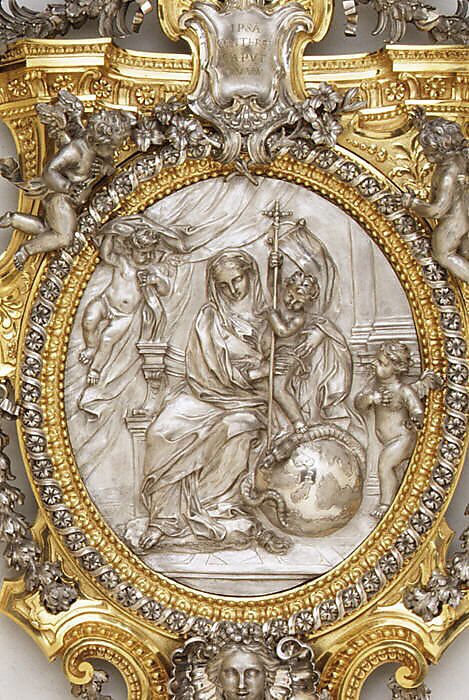 The Virgin and Child Triumphing over Evil, Probably by Francesco Giardoni (1692–1757), Silver, gilt bronze, and wood, Italian, Rome