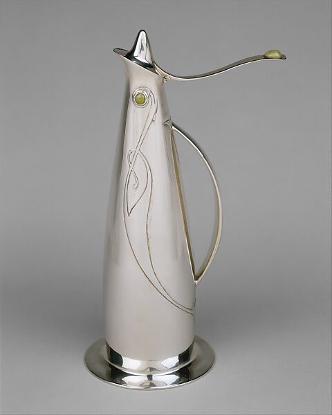 Claret jug, Designed by Archibald Knox (British, 1864–1933), Silver, chrysoprase, British, Birmingham 