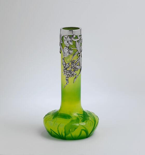 Vase, Verrerie de Sèvres, Glass, silver-plated copper, French, Sèvres 