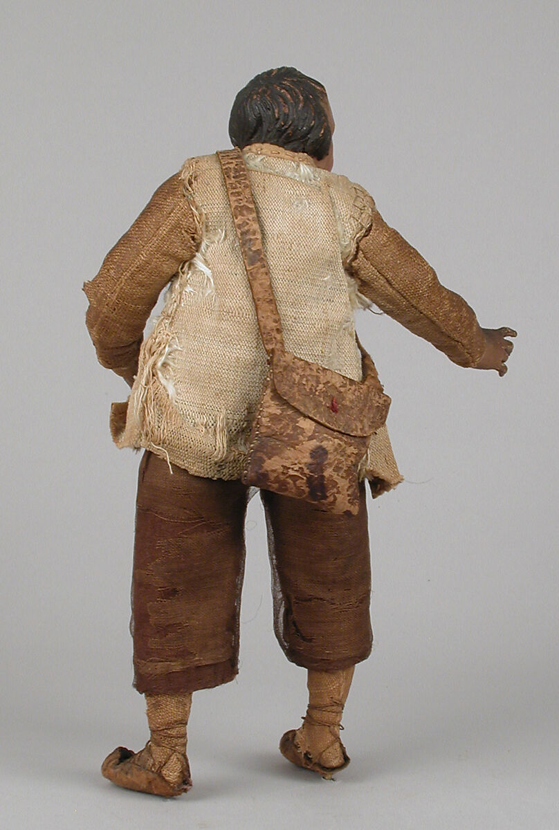 Shepherd, Polychromed terracotta head and limbs; body of wire wrapped in tow; linen and cloth garments; leather bag, Italian, Naples