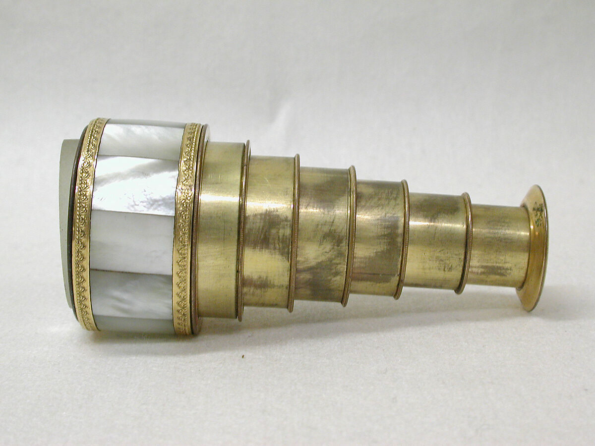 Telescoping opera glass, Mother-of-pearl, yellow metal mounts, Austrian, Vienna 