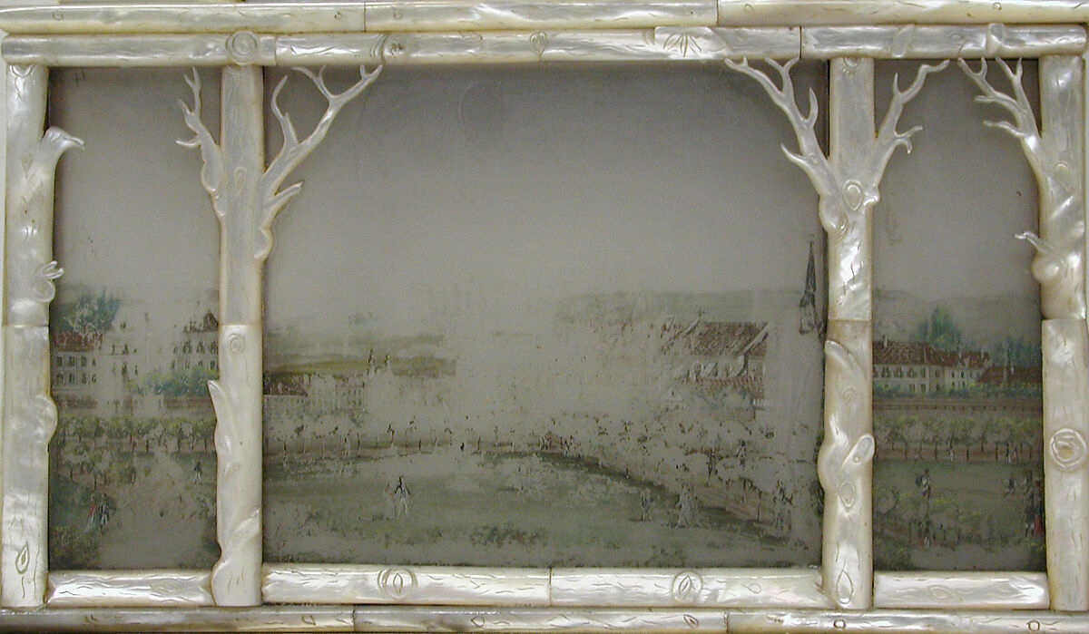 Veilleuse with clock, Painted glass and mother-of-pearl, Austrian, Vienna