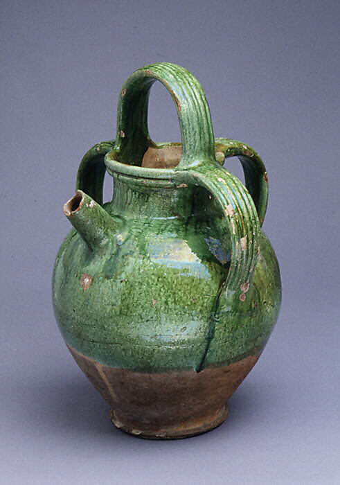 Water jar with spout (vase à bec), Lead-glazed earthenware, French, La Chapelle-des-Pots