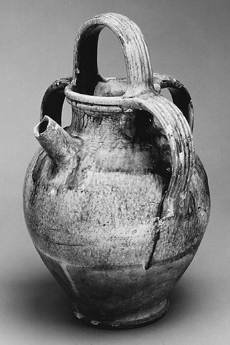 Water jar with spout (vase à bec), Lead-glazed earthenware, French, La Chapelle-des-Pots