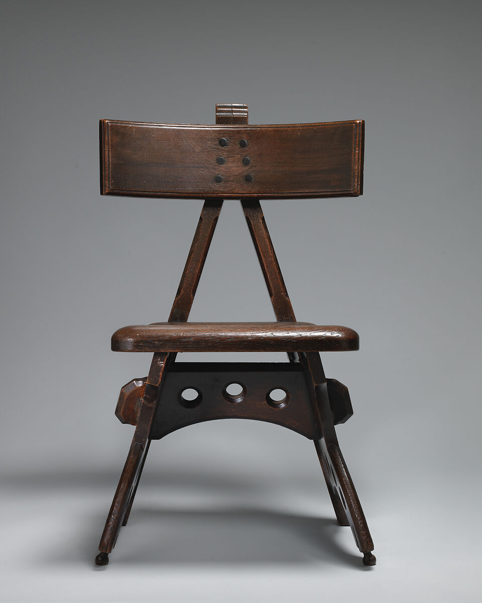 Side chair, Edward Welby Pugin (British, London 1834–1875 London), Stained oak, ebony, brass, British 