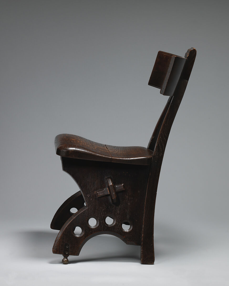 Side chair, Edward Welby Pugin (British, London 1834–1875 London), Stained oak, ebony, brass, British