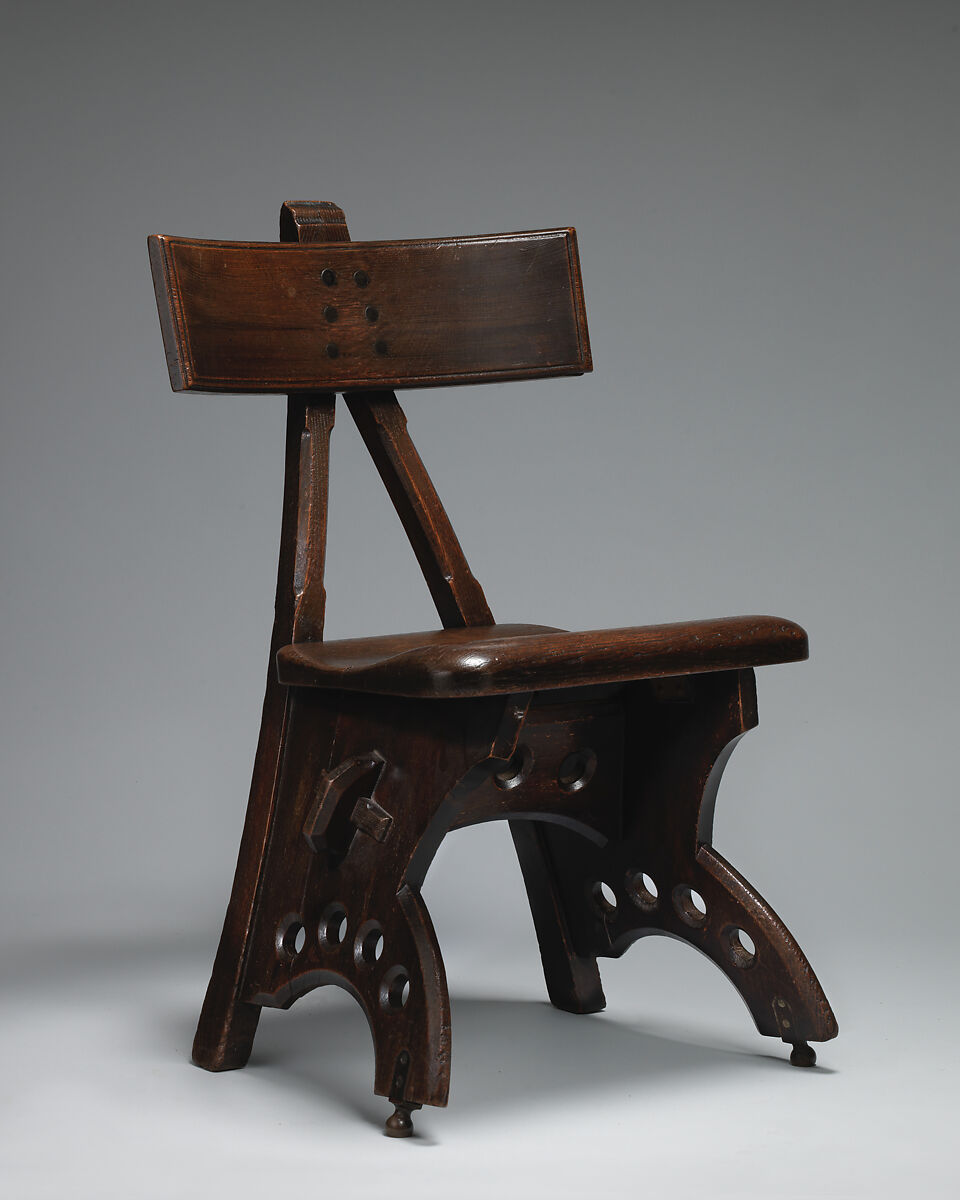 Side chair, Edward Welby Pugin (British, London 1834–1875 London), Stained oak, ebony, brass, British