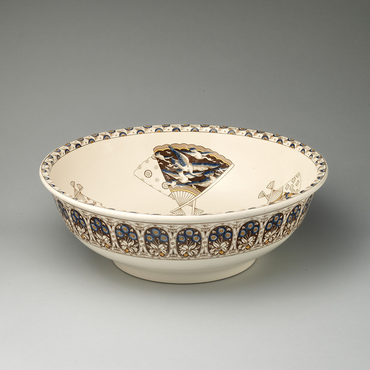 Ewer and basin, soap and brush boxes, Earthenware, probably British, Staffordshire