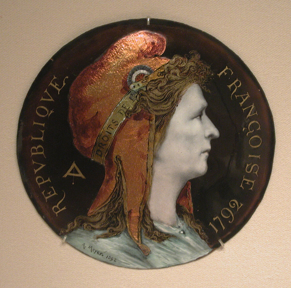Allegory of the French Republic, Alfred-Bernard Meyer (French, Paris 1832–1904 Paris), Painted enamel on copper, partly gilt, French, Paris 
