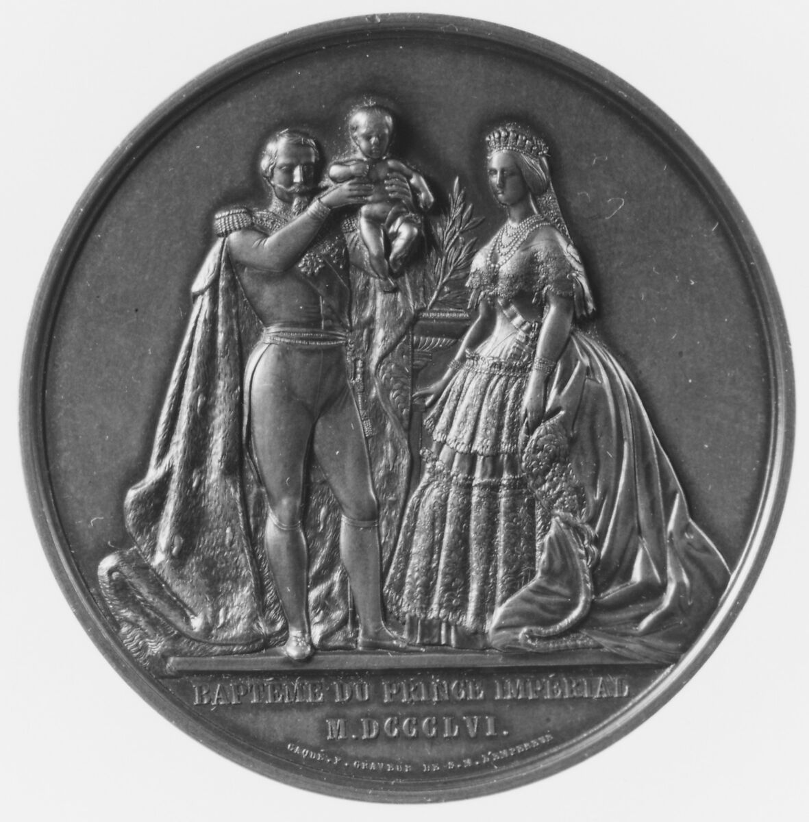 Baptism of the Prince Impérial, Medalist: Armand-Auguste Caqué (French, Saintes 1793–1881 Paris), Bronze, struck, French