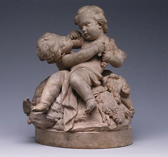 Children with dead game, Attributed to Robert Joseph Auguste (French, 1723–1805, master 1757), Terracotta, French, Paris 