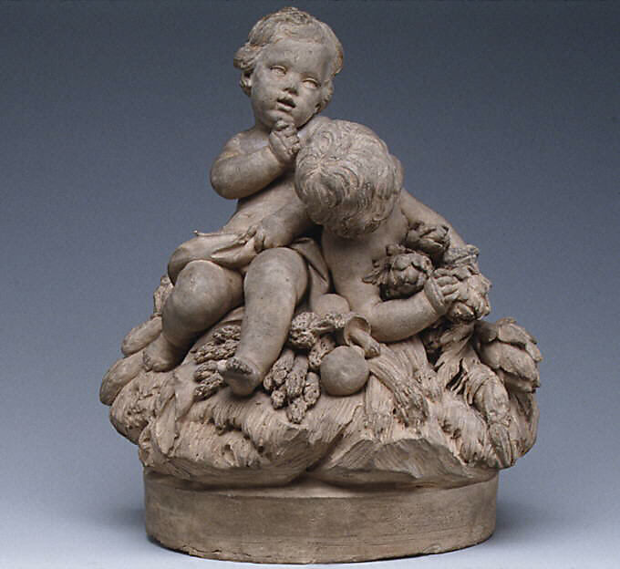 Children with shellfish and vegetables, Attributed to Robert Joseph Auguste (French, 1723–1805, master 1757), Terracotta, French, Paris