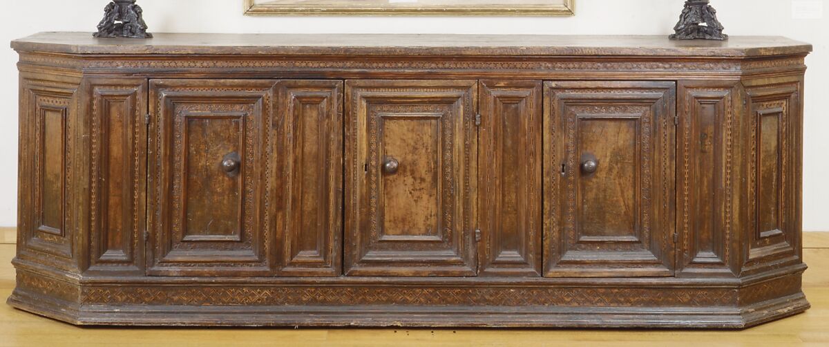 Cupboard (credenza), Italian (Tuscan)  , first half 16th century, Walnut, poplar, ebony, ebonized wood, maple, Italian, Tuscany 