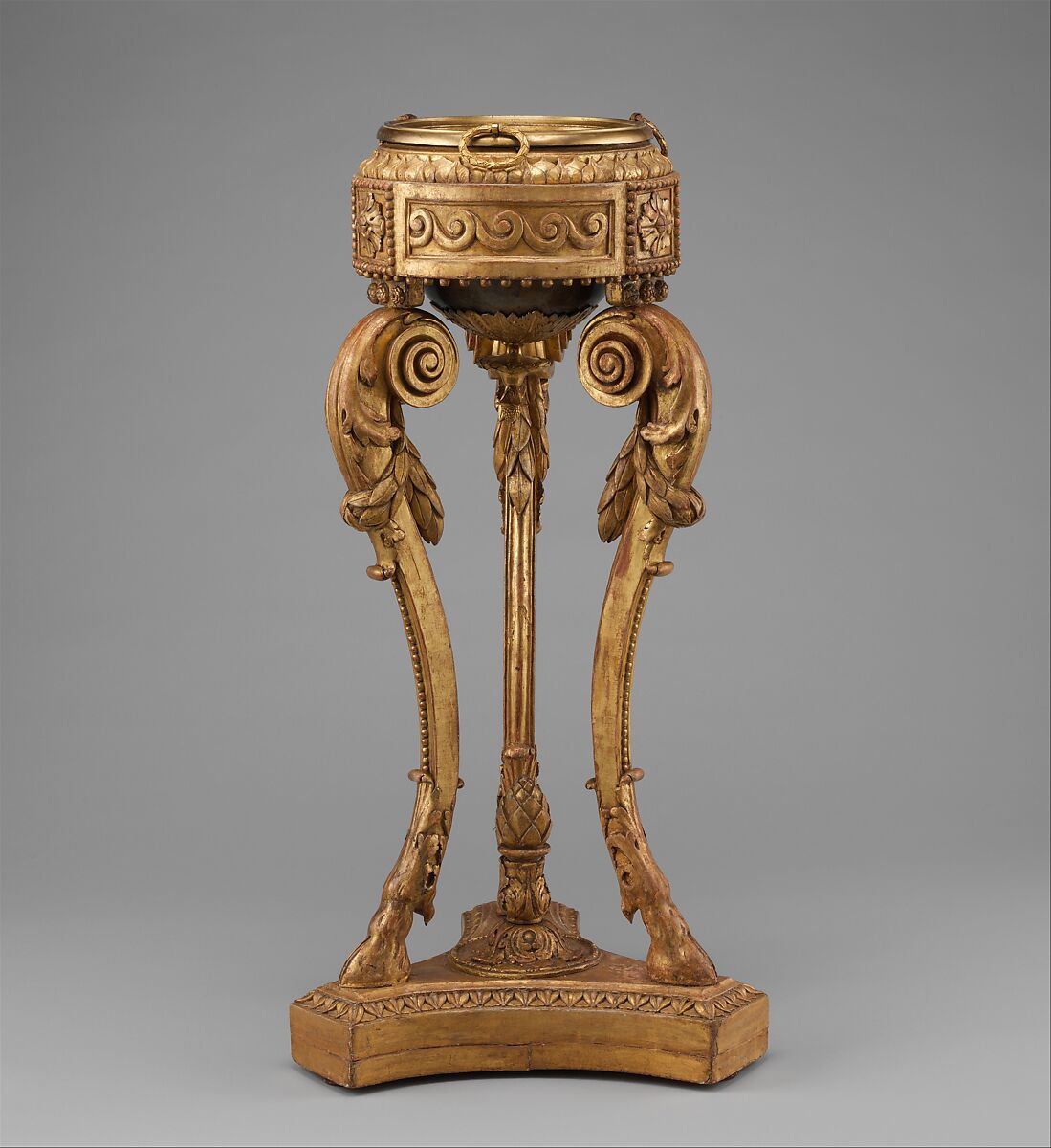 Pair of tripod stands (athèniennes), Jean-Henri Eberts, Carved and gilded pine; brass liners; gilt bronze, French