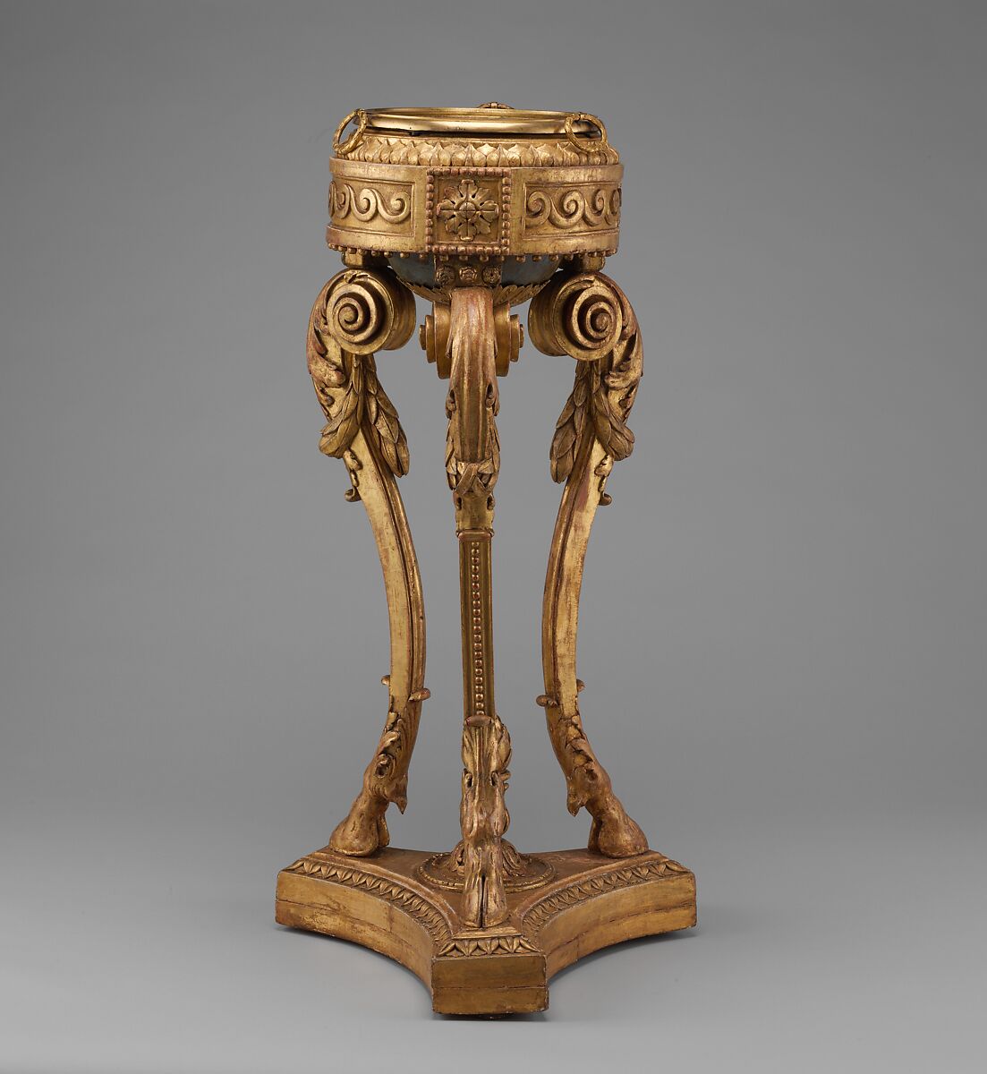 Pair of tripod stands (athèniennes), After a design by Jean-Henri Eberts, Carved and gilded pine; brass liners; gilt bronze, French
