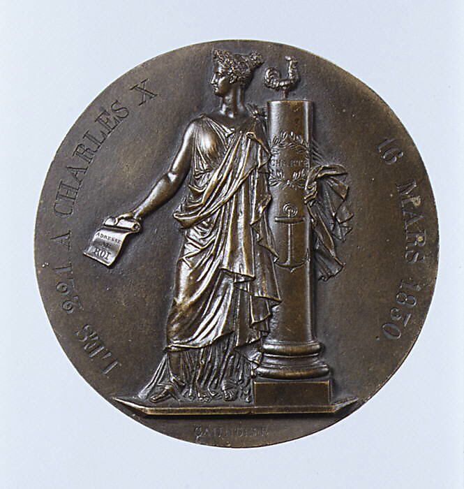 Commemorating the Vote of March 16, 1830, Medalist: François Augustin Caunois (French, 1787–1859), Bronze, French 