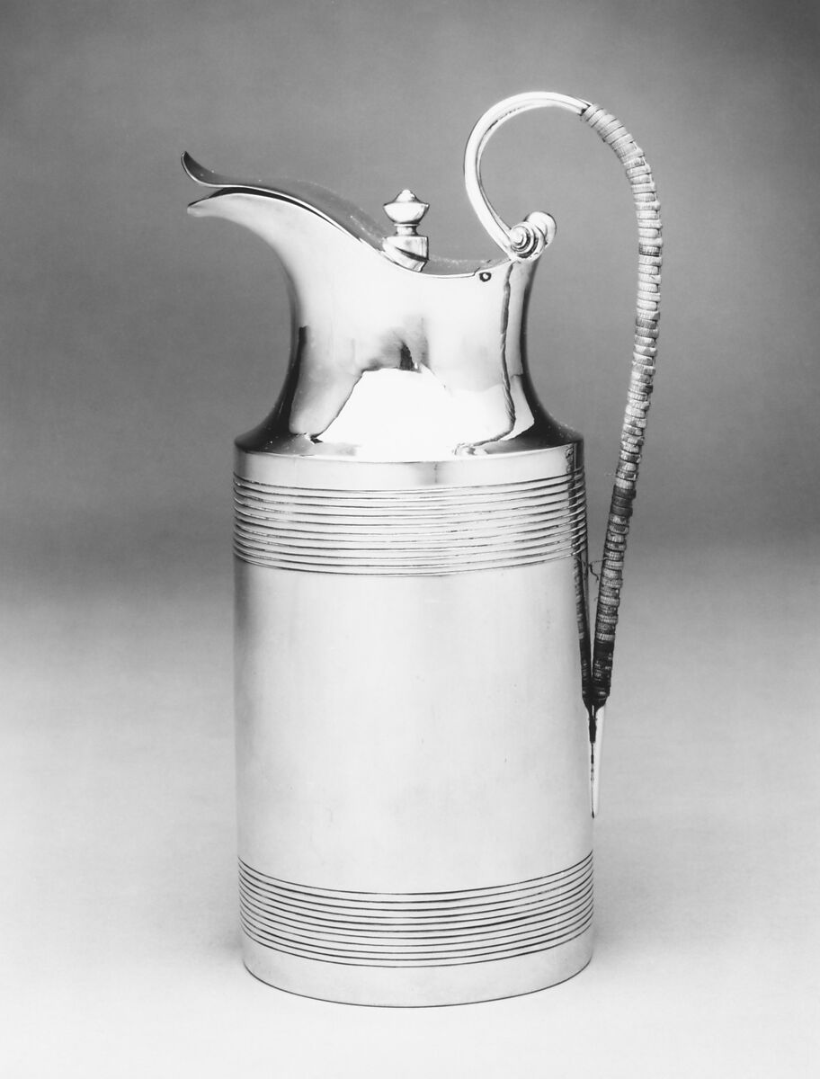 Hot water jug, C. G. K., Silver, partly wicker-wrapped, German, Dresden 