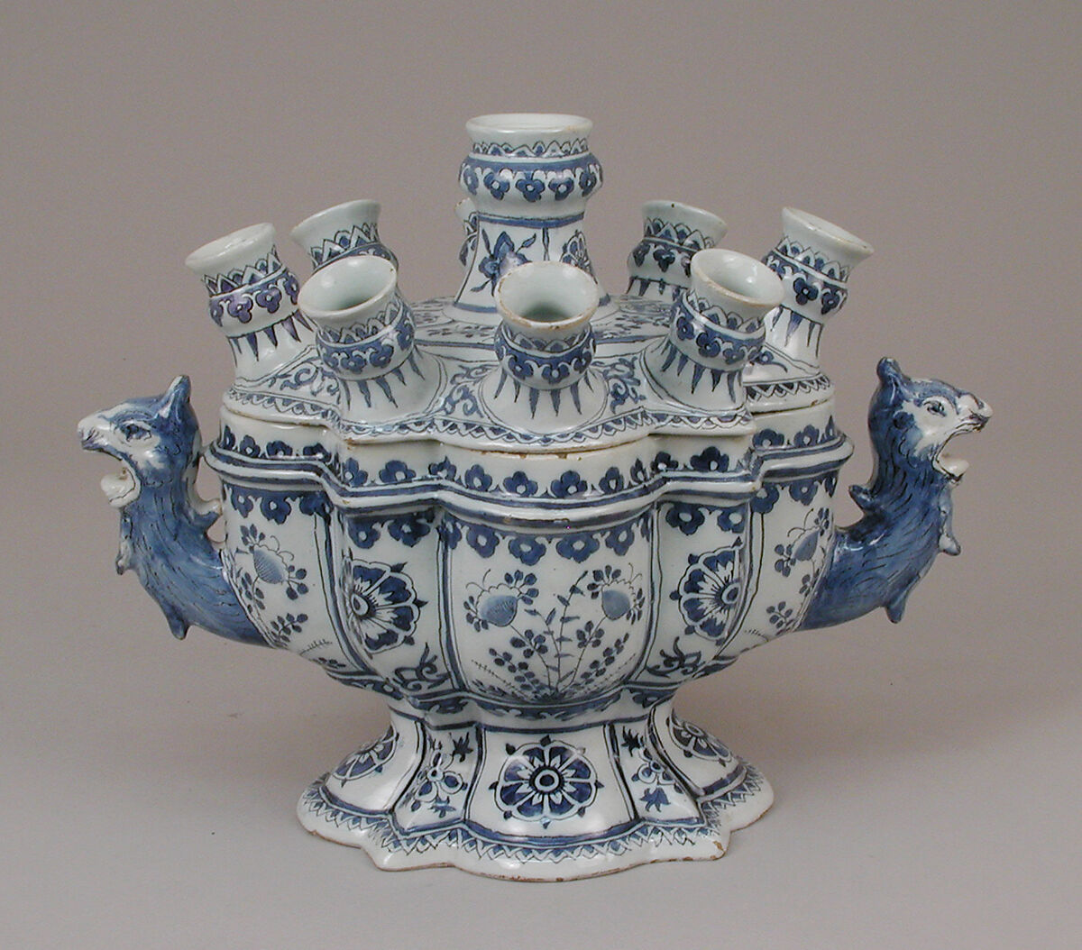 Flower vase, The "Greek A" Factory, Delftware (tin-glazed earthenware), Dutch, Delft 