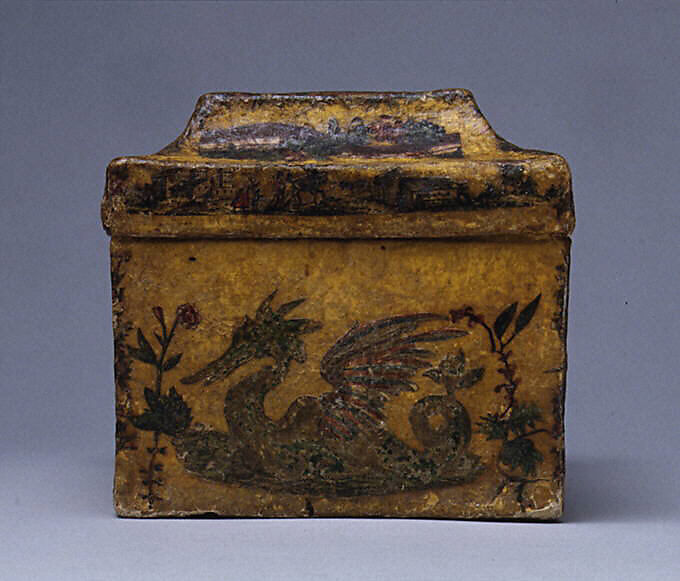 Box, Papier mâché, painted, lacquered and decorated with decoupage prints lined with colored paper, Italian, Venice