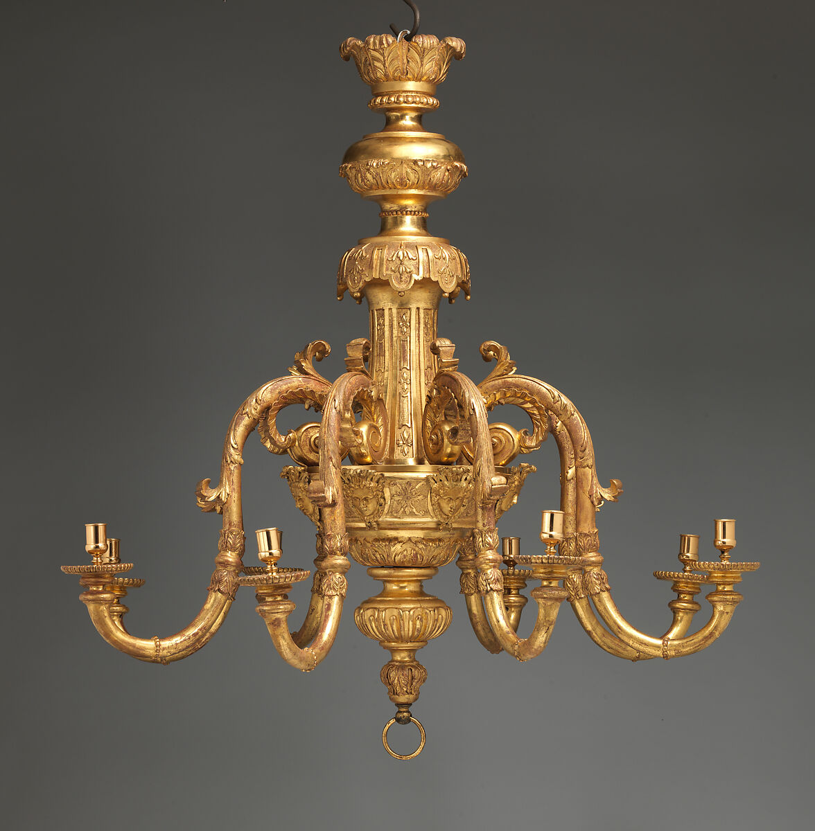 Chandelier, John Gumley  British, Gilded wood and gesso; gilded metal mounts, British