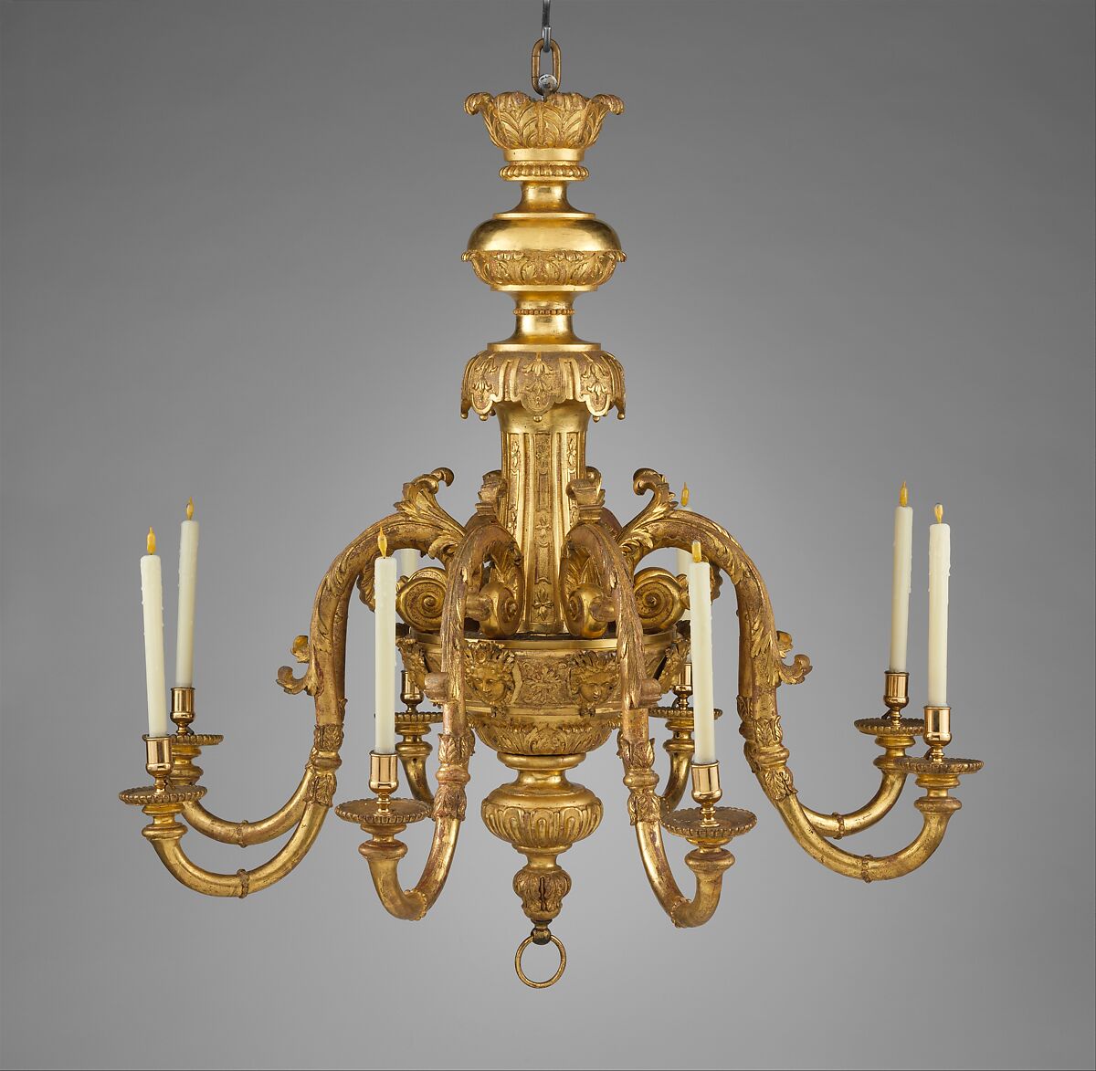 Chandelier, Attributed to John Gumley (British, ca. 1670–1726), Gilded wood and gesso; gilded metal mounts, British
