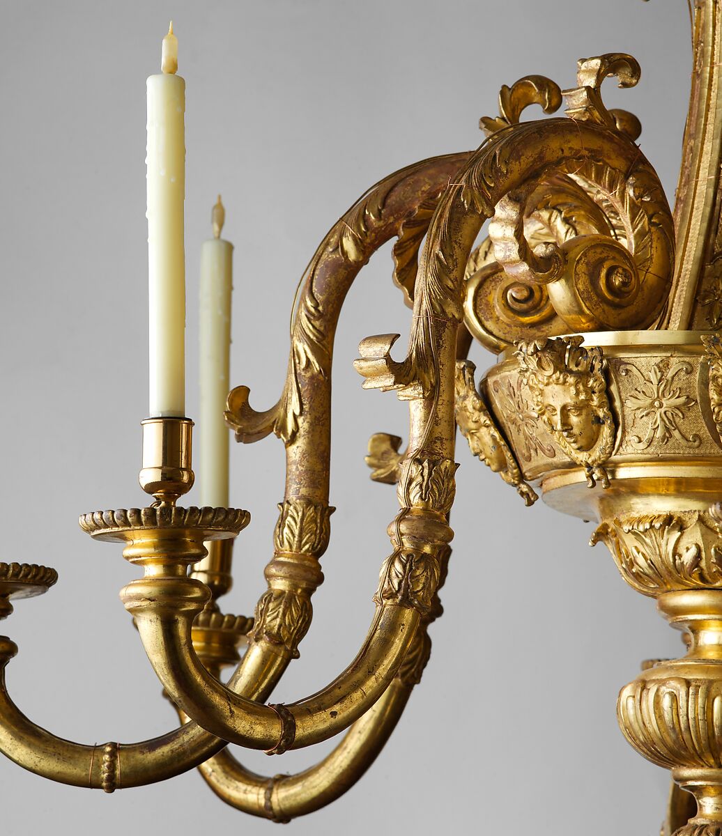 Chandelier, Attributed to John Gumley (British, ca. 1670–1726), Gilded wood and gesso; gilded metal mounts, British