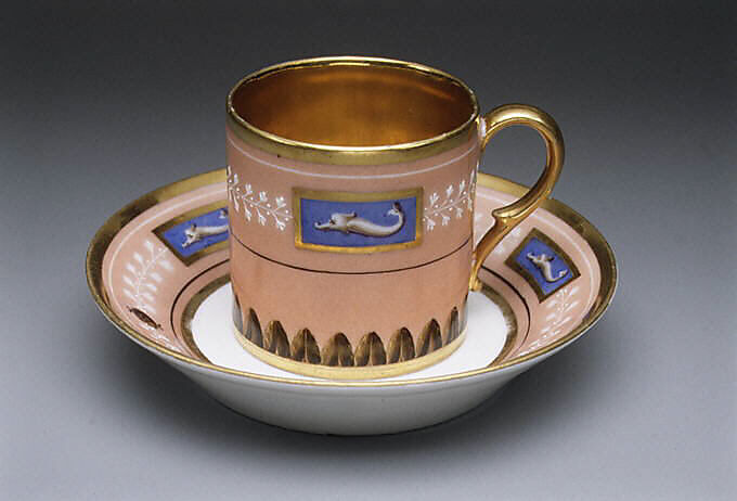 Cups and saucers (3), Hard-paste porcelain, French, Paris