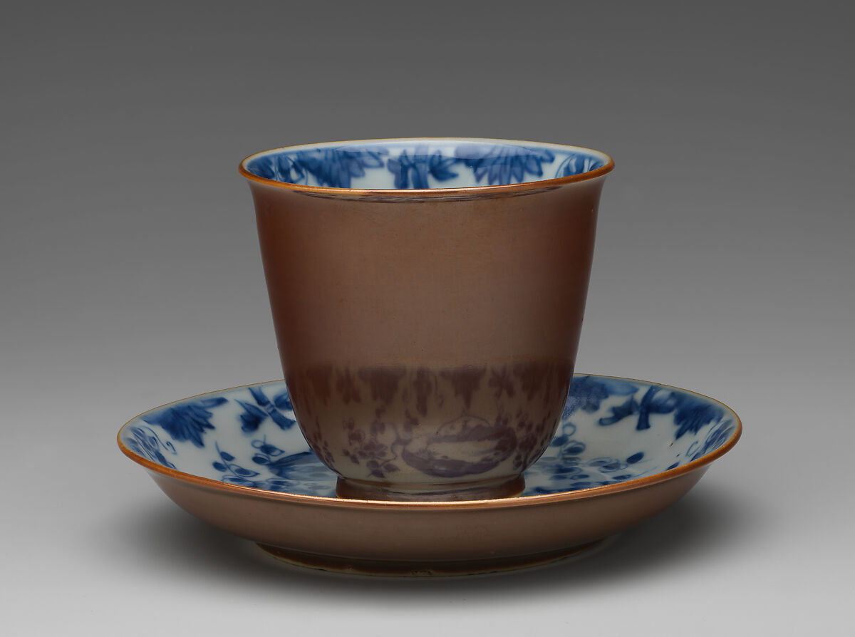 Beaker and saucer, Hard-paste porcelain, Chinese, for European market