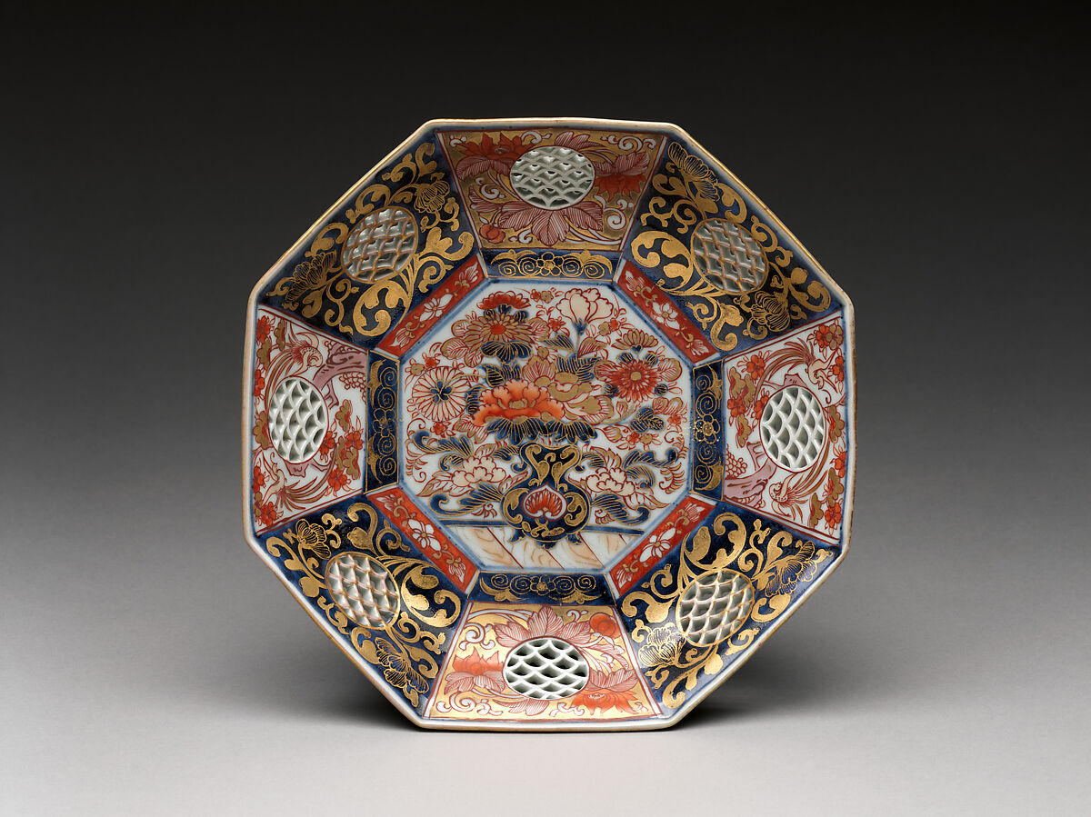 Plate with a vase of flowers, Hard-paste porcelain with colored enamels over transparent glaze and gilded (Hizen ware; Imari type), Japanese, for European market 