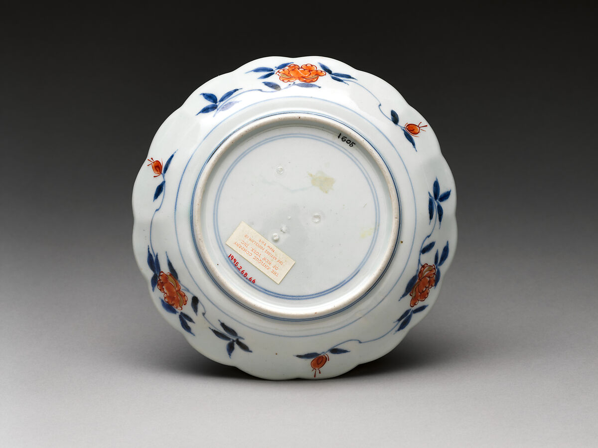 Dish with rocks, flowers, and birds, Hard-paste porcelain with colored enamels under transparent glaze (Hizen ware; Imari type), Japanese, for European market