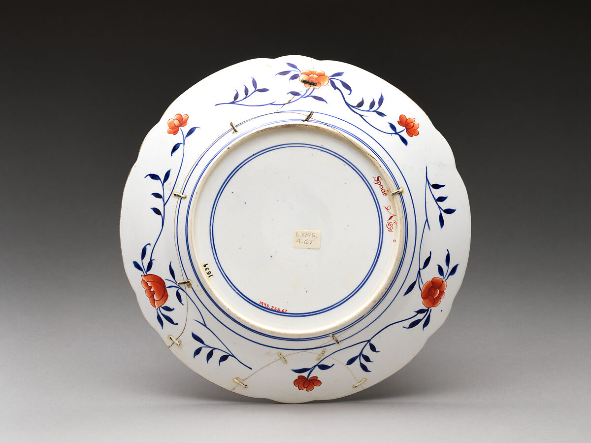 Plate with rocks, flowers, and birds, J. Spode, Bone porcelain with colored enamels over transparent glaze, British, Stoke-on-Trent, Staffordshire