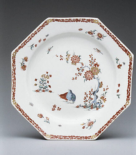 Plate with quail and peonies