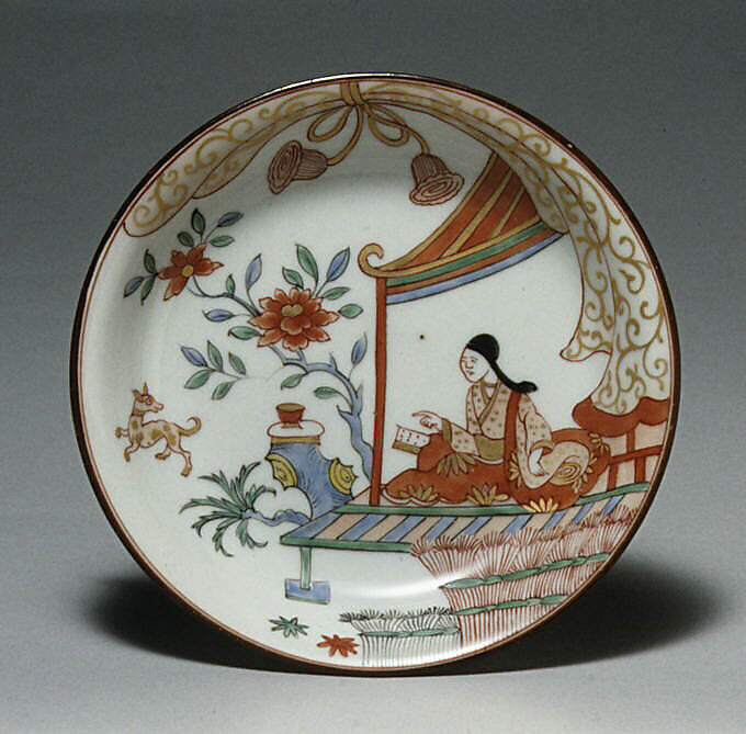 Saucer, Hard-paste porcelain, Chinese with Dutch decoration, for European market 