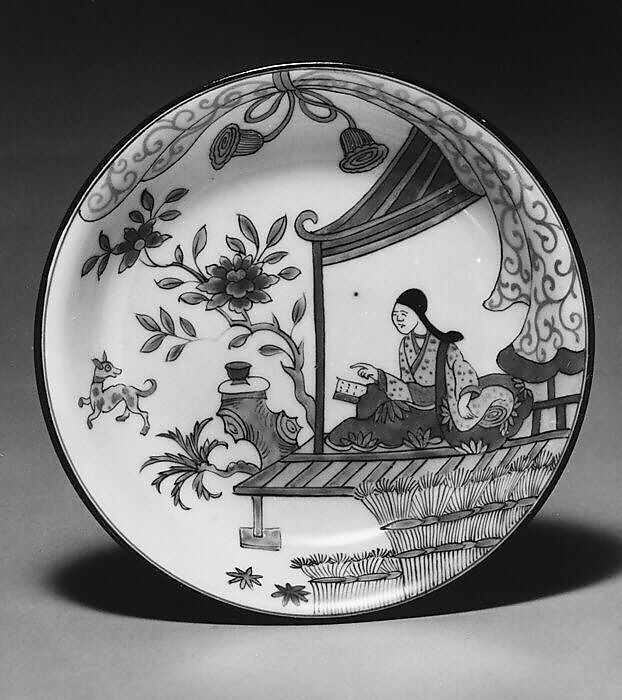 Saucer, Hard-paste porcelain, Chinese with Dutch decoration, for European market