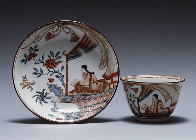 Teabowl and saucer, Meissen Manufactory (German, 1710–present), Hard-paste porcelain, German, Meissen with Dutch decoration 