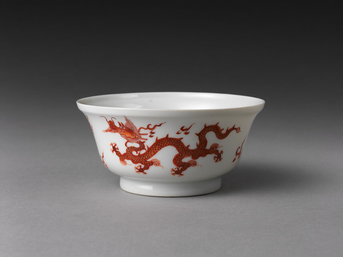 Bowl with dragon, Hard-paste porcelain painted with enamels over transparent glaze (Jingdezhen ware), Chinese, for European market 