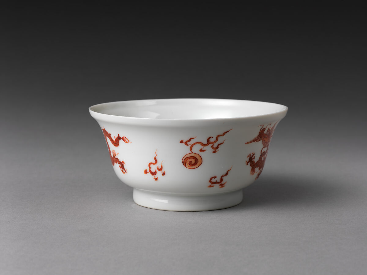 Bowl with dragon, Hard-paste porcelain painted with enamels over transparent glaze (Jingdezhen ware), Chinese, for European market