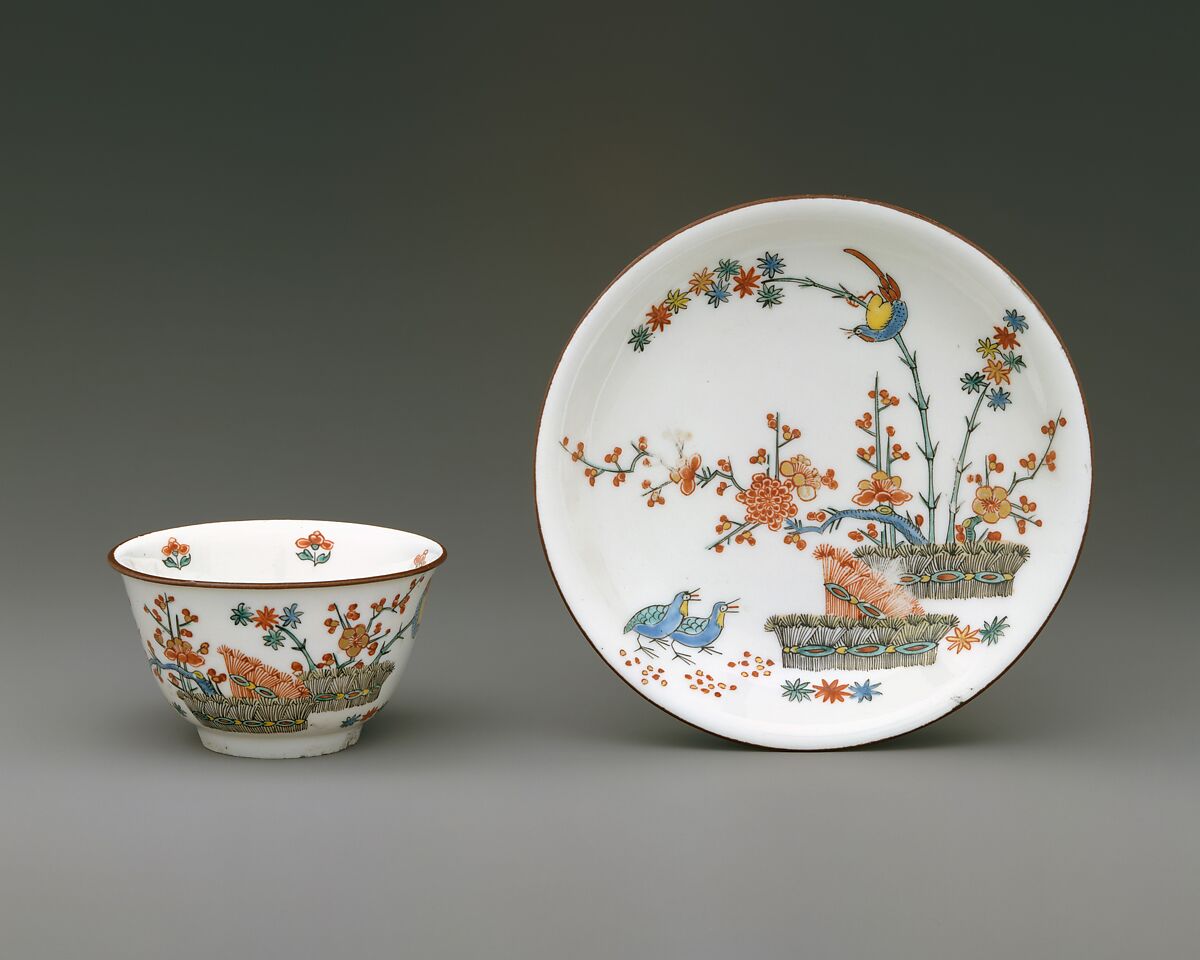Teabowl and saucer, Meissen Manufactory (German, 1710–present), Hard-paste porcelain, German, Meissen with Dutch decoration 