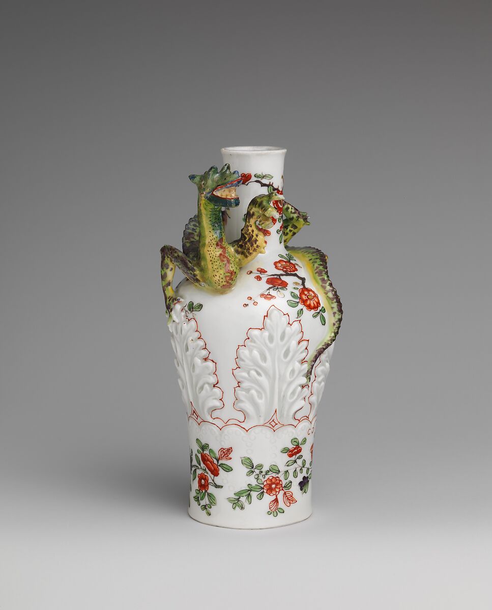 Vase with coiling dragon, Vienna, Hard-paste porcelain with raised decoration painted with colored enamels over transparent glaze, Austrian, Vienna