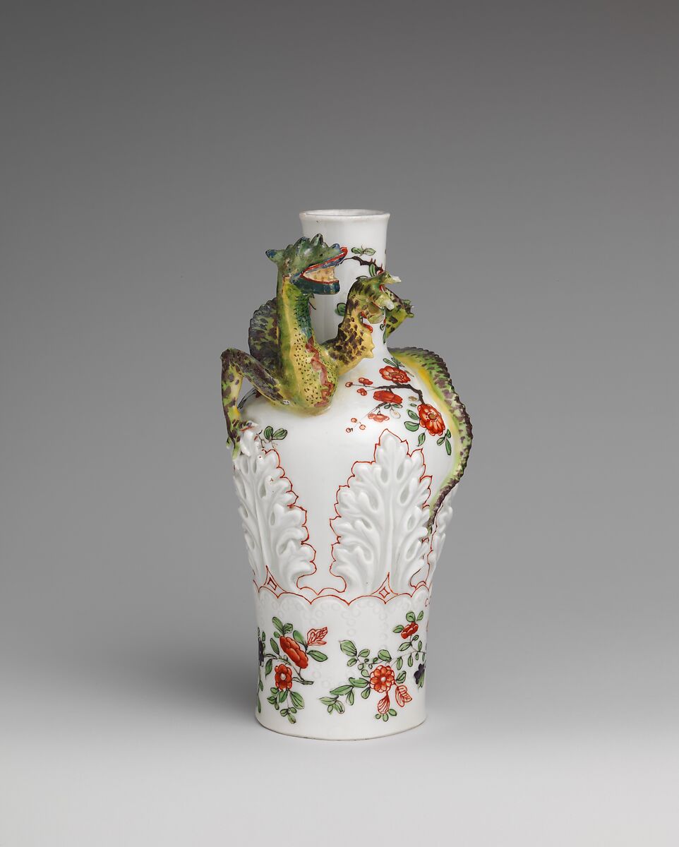 Vase with coiling dragon, Vienna, Hard-paste porcelain with raised decoration painted with colored enamels over transparent glaze, Austrian, Vienna 
