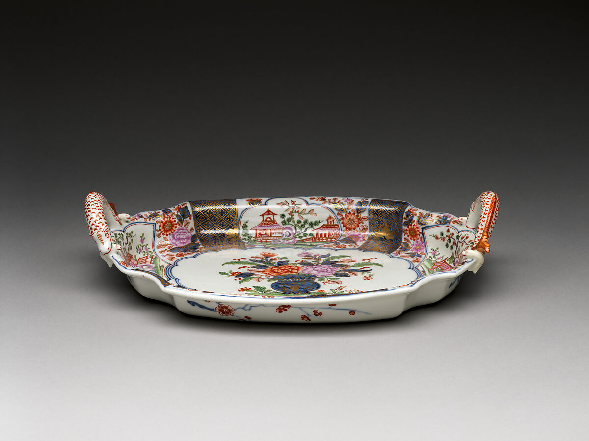 Tray with vase of flowers, Vienna, Hard-paste porcelain painted with colored enamels over transparent glaze, Austrian, Vienna