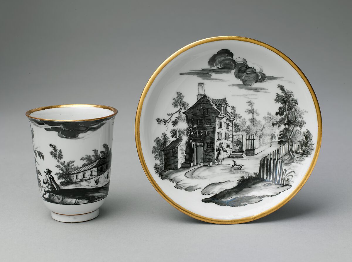 Beaker and saucer, Vienna, Hard-paste porcelain, Austrian, Vienna 