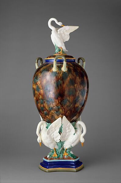 Vase (one of a pair), Possibly designed by Albert-Ernest Carrier-Belleuse (French, Anizy-le-Château 1824–1887 Sèvres), Lead- and tin-glazed earthenware, British, Etruria, Staffordshire 