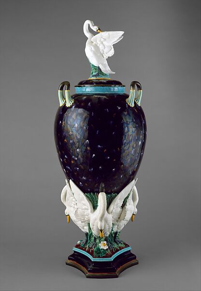 Vase (one of a pair), Possibly designed by Albert-Ernest Carrier-Belleuse (French, Anizy-le-Château 1824–1887 Sèvres), Lead- and tin-glazed earthenware, British, Etruria, Staffordshire 